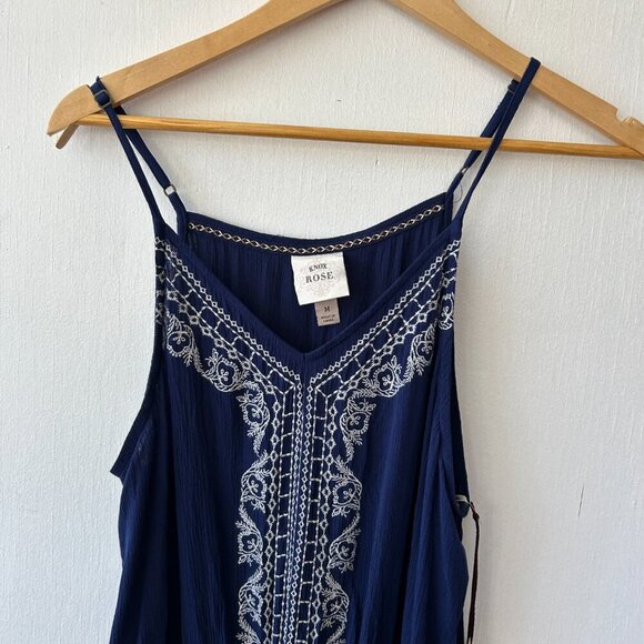 Knox Rose Maxi Dress Womens Medium Navy NWT Boho Embroidered Side Slits Strappy - Picture 7 of 9